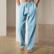 Herren nan lockere Leinen-Hose mit Elastikbund und Seitentaschen Drune – Hellblau