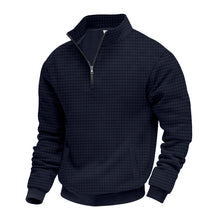 Herren nan wärmendes Waffel-Halbzip-Sweat mit Kastenquadratstruktur und Kängurutasche Drune – Navyblau