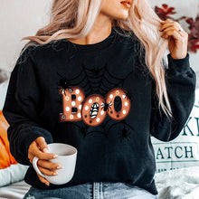 Damen Sweatshirt mit kreativem Halloween-Spinnennetzdesign – Schwarz