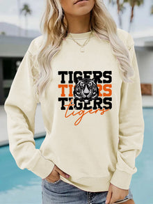 Damen Sweatshirt mit animalistischem Tiger-Design und lässigem Schnitt – Khaki