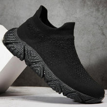Damen Strick-Sneaker mit hohem Kragen und rutschfester Sohle – Schwarz
