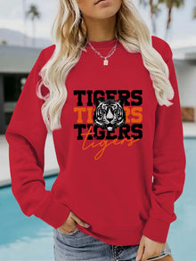 Damen Sweatshirt mit animalistischem Tiger-Design und lässigem Schnitt – Rot