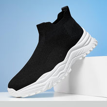 Herren Atmungsaktive Slip-On Lauf Sneaker mit Strickobermaterial Fudus – Schwarz Weiß