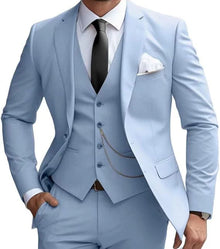 Modisch Moderner Slim Fit Hochzeitsgast Anzug für Herren | Dreiteilig – Himmelblau