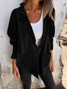 Damen modische Oversized-Blazerjacke mit praktischen Taschen – Schwarz