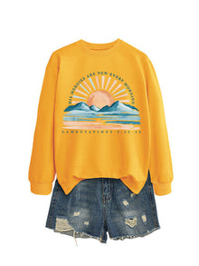 Damen Sweatshirt mit inspirierendem Sonnenaufgangsdesign und lässigem Schnitt – Gelb