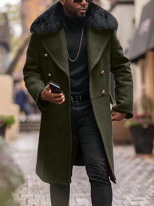 Herren eleganter Langmantel mit Teddyfellkragen Aliams – Olivgrün