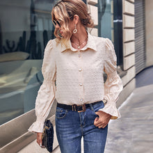 Damen elegante Bluse mit Puffärmeln und Struktur – Aprikose