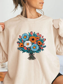 Damen Oversized Sweatshirt mit floralen Grafikdetails – Khaki