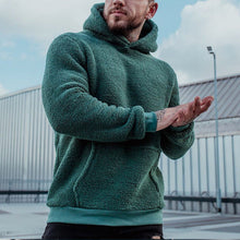 Herren Fleece Hoodie mit Kängurutasche und hohem Kragen Aliams – Schwarzgrün