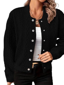 Damen Strickjacke im modernen Zopfmuster mit Druckknopfverschluss – Schwarz