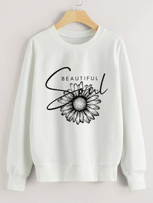 Damen Sweatshirt mit floralem Motiv und inspirierendem Schriftzug – Weiß