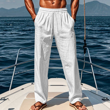 Herren nan maritime Freizeit-Leinenhose mit weitem Bein elastischem Tunnelzug und Bundfalten Drune – Weiß