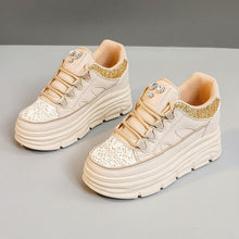 Damen modische Plateau-Sneaker mit Glitzer-Akzenten und bequemer Dämpfung – Khaki