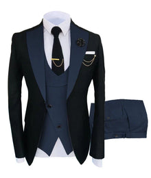 Herren Anzug in formellem Stil, dreiteilig mit Sakko, Weste und Hose – Marineblau