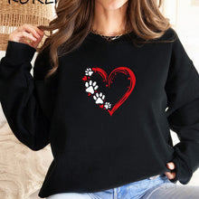Damen Sweatshirt mit kreativem Herz- und Pfotendesign – Schwarz