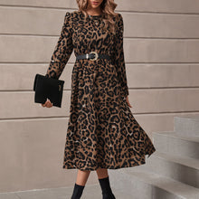 Damen elegantes Maxikleid mit modernem Leopardenmuster und nostalgischen Puffärmeln – Schwarz
