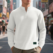 Herren nan strukturierter Waffelstrick-Pullover mit kurzem Reißverschluss und lässigem Schnitt Drune – Weiß