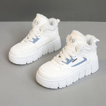 Damen High-Top Sneakers mit kuscheligem Fleece-Innenfutter und trendiger Plateausohle – Weiß