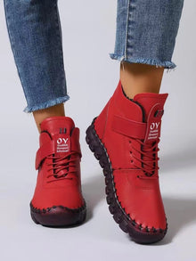 Damen nan knöchelhohe Freizeitboots mit Klettverschluss, elastischer Schnürung und markanter Profilsohle Drune – Rot