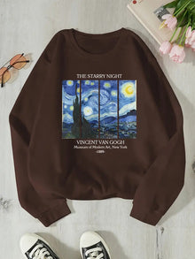 Damen Sweatshirt mit klassischem Van Gogh Kunstmotiv – Braun