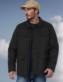Herren lässige Wolljacke mit praktischen Brusttaschen Aliams – Schwarz