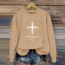 Damen Sweatshirt mit christlichem Motiv und weichem Innenfutter – Camel