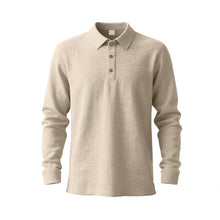 Herren nan langärmliges Baumwoll-Musselin Polohemd mit Holzknopfleiste und klassischem Kragen Drune – Khaki