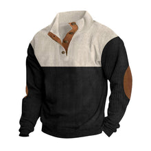 Herren nan strukturiertes Rugby-Pullover mit Stehkragen, Knopfleiste und Leder-Ellenbogenpatches Drune – Apricot + Schwarz