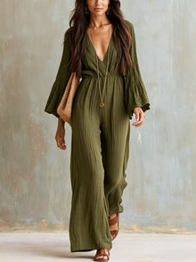Magdlena – Luftiger Jumpsuit mit V-Ausschnitt – Grün