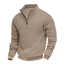 Herren nan wärmendes Waffel-Halbzip-Sweat mit Kastenquadratstruktur und Kängurutasche Drune – Khaki