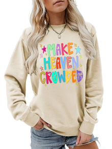 Damen Sweatshirt mit buntem Motiv und verspieltem Schriftzug – Khaki