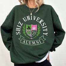 Damen Oversized Sweatshirt mit Universitätsemblem und lässigem Schnitt – Dunkelgrün