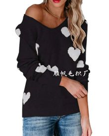 Claudia | Damen-Weihnachtspullover mit Herzmuster – Schwarz