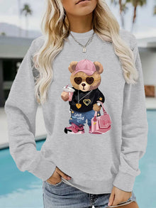 Damen Sweatshirt mit einzigartigem Cartoon-Bären-Motiv und modischem Schriftzug – Grau