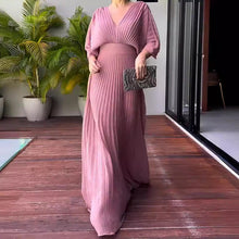 Sassa - V-Ausschnitt Schwebendes Rippkleid – ROSA