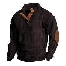 Herren nan rustikaler gerippter Pullover mit Henley-Kragen und lederartigen Ellbogenbesätzen Drune – Dunkelbraun