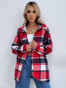 Damen Flanelljacke im karierten Design mit Knopfdetails – Rot