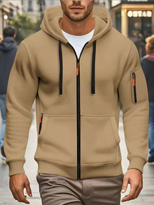Herren nan funktionale Kapuzenjacke mit durchgehendem Reißverschluss, Ärmeltasche und elastischen Bündchen Drune – Khaki