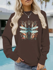 Damen Sweatshirt mit einzigartigem Libellen-Print und botanischem Design – Braun