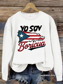 Damen Sweatshirt mit kreativem Puerto Rico Design und lässigem Schnitt – Weiß