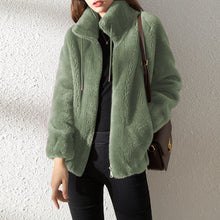 Plüschiger Fleece-Pullover mit hohem Kragen für Damen – Grün