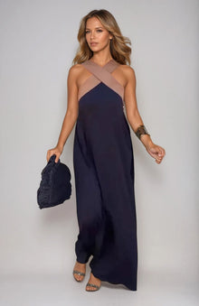Nicole - Stilvolles Crossover-Ausschnitt-Kleid – Schwarz