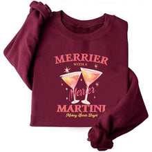 Damen Sweatshirt mit kreativem Cocktailmotiv und lässigem Schnitt – Burgunderrot