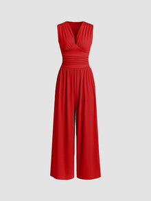Chic ärmelloser Jumpsuit mit weitem Bein – Rot