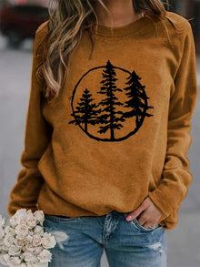 Damen Sweatshirt mit coolem Naturmotiv und lässigem Schnitt – Dunkelbraun