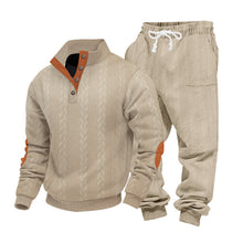 Herren nan Strick-Relax-Set mit Zopfmuster-Halbkragenpullover und Kordel-Jogger Drune – Khaki