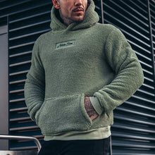 Herren Fleece Hoodie mit Kängurutasche und hohem Kragen Aliams – Olivgrün
