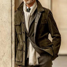 Herrenjacke Classic aus Wildleder mit Knopfleiste – Armeegrün
