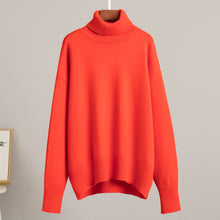 Emma | Damen Lässiger Warmer Strickpullover mit geripptem Saum – Hellrot